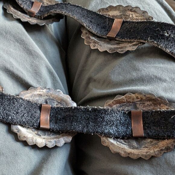 Antique Coin Ingot Silver Concho Belt Second Phase Navajo Handmade Leather - Picture 7 of 10